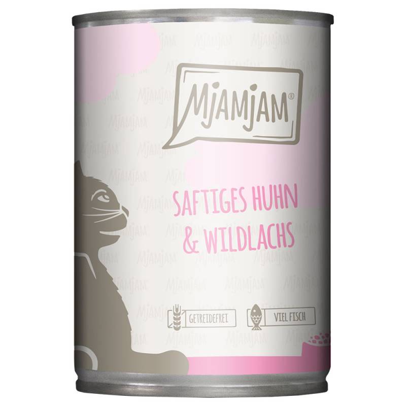 Sparpaket MjAMjAM Katzenfutter 24 x 400 g - saftiges Huhn und Wildlachs von MjAMjAM