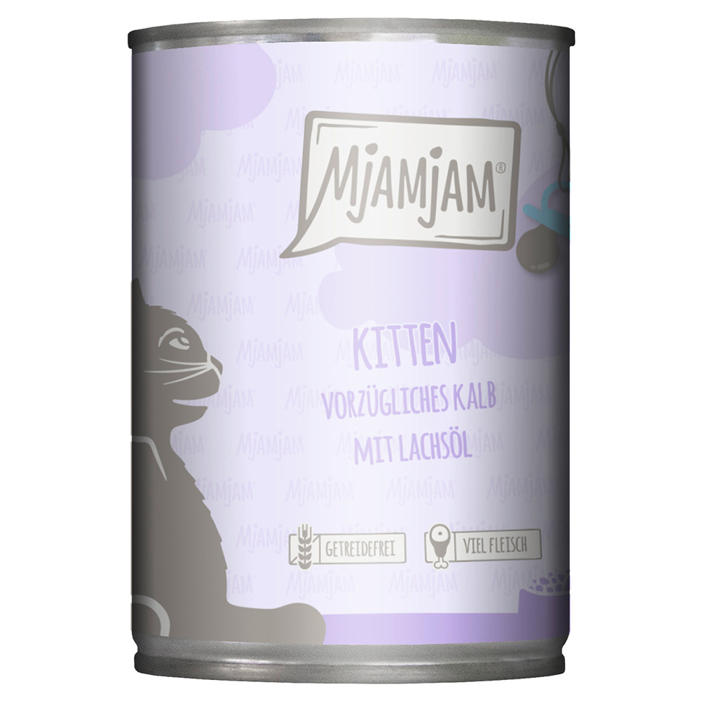Sparpaket MjAMjAM Kitten 24 x 400 g - vorzügliches Kalb mit Lachsöl Sparpaket MjAMjAM Kitten 24 x 400 g - vorzügliches Kalb mit Lachsöl von MjAMjAM