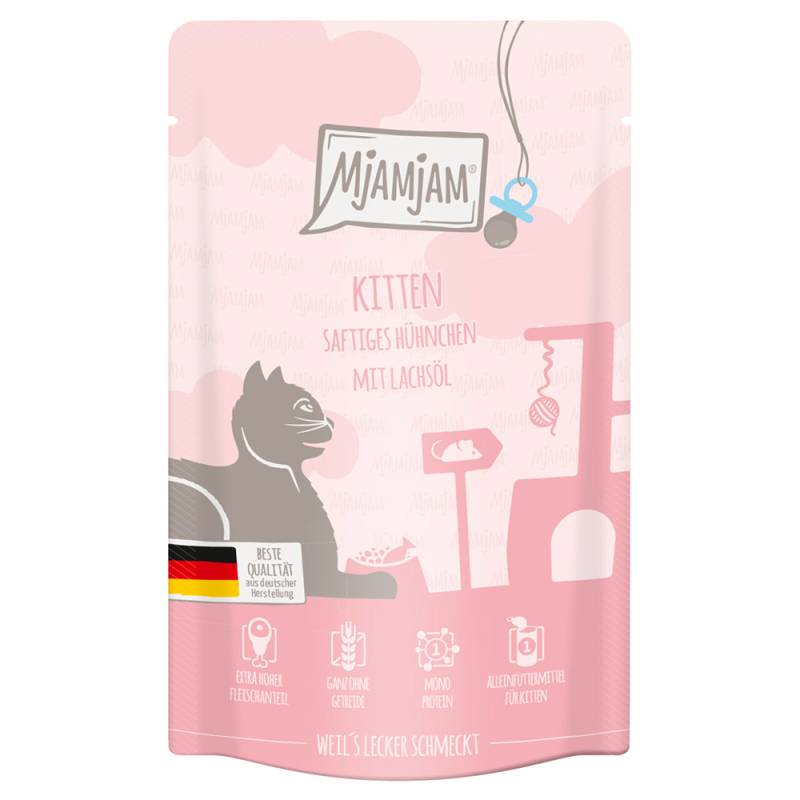 Sparpaket MjAMjAM Quetschie Kitten 24 x 125 g - saftiges Hühnchen mit Lachsöl von MjAMjAM