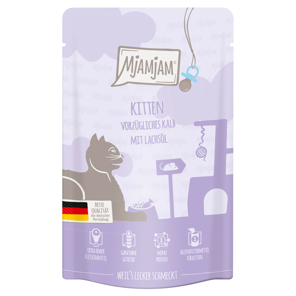 Sparpaket MjAMjAM Quetschie Kitten 24 x 125 g - vorzügliches Kalb mit Lachsöl von MjAMjAM