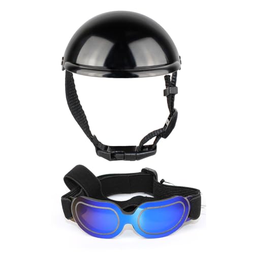 Hundehelm mit Ohrloch, Haustierhelm und Brille, Set mit verstellbarem Riemen, Hundesonnenbrille, Welpenkopfabdeckung für Fahrrad, Hundeausrüstung Hundehelm mit Ohrloch, Haustierhelm und Brille, Set mit verstellbarem Riemen, Hundesonnenbrille, Welpenkopfabdeckung für Fahrrad, Hundeausrüstung von Mjaie