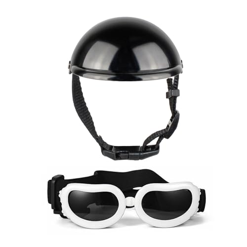 Hundehelm mit Ohrloch, Haustierhelm und Brille, Set mit verstellbarem Riemen, Hundesonnenbrille, Welpenkopfabdeckung für Fahrrad, Hundeausrüstung Hundehelm mit Ohrloch, Haustierhelm und Brille, Set mit verstellbarem Riemen, Hundesonnenbrille, Welpenkopfabdeckung für Fahrrad, Hundeausrüstung von Mjaie