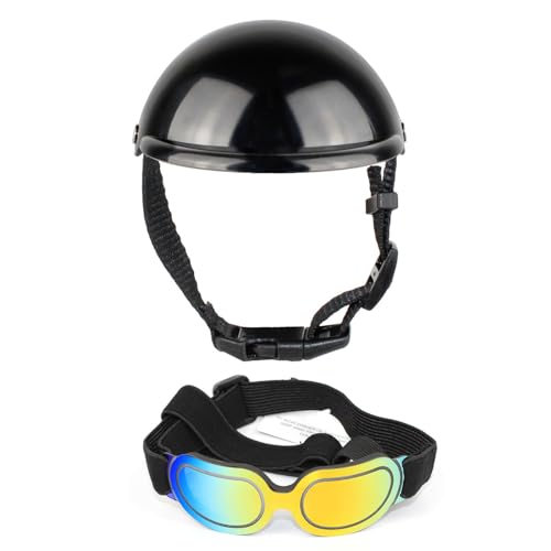 Hundehelm mit Ohrloch, Haustierhelm und Brille, Set mit verstellbarem Riemen, Hundesonnenbrille, Welpenkopfabdeckung für Fahrrad, Hundeausrüstung Hundehelm mit Ohrloch, Haustierhelm und Brille, Set mit verstellbarem Riemen, Hundesonnenbrille, Welpenkopfabdeckung für Fahrrad, Hundeausrüstung von Mjaie