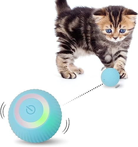 Mkitnvy Interaktives Katzenspielzeug Ball, Katzenball mit LED-Licht, 360° Selbstdrehender Elektronischer Katzenball, Stimulierung Jagdtriebs Lustiges Bälle Spielzeug für Katzen, Blau (Blau) von Mkitnvy
