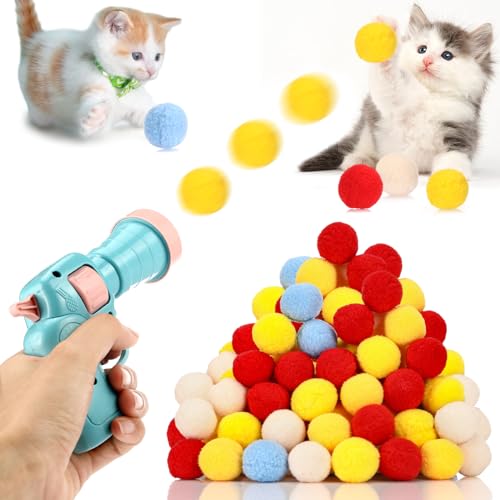 Mkitnvy Katzenspielzeug 50 Bälle, Weiche Katzenbälle, Kätzchen Pompon Spielzeug Bälle, Plüsch Kätzchen Haustier Spielzeug Bälle, Interaktives Spielzeug für Katzen und Kätzchen von Mkitnvy