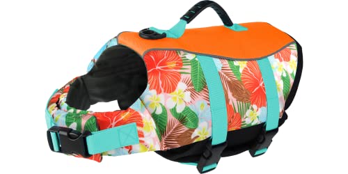 Mklhgty Hawaiianischer Stil Ripstop Hundeschwimmweste Reflektierende & Verstellbare Hundeschwimmweste mit Griff, Hundeschwimmwesten für Bootfahren & Schwimmen, Haustier-Sicherheits-Lebensschutzmittel für kleine, mittelgroße und große Hunde von Mklhgty