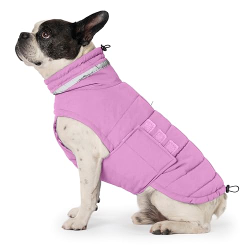 Mklhgty Hundemantel, wasserdichte Winterjacke, warme winddichte Jacke, reflektierender, verstellbarer Rollkragenmantel für kleine Hunde mit Klettverschluss - Flieder - S von Mklhgty