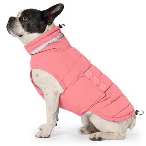 Mklhgty Hundemantel, wasserdichte Winterjacke, warme winddichte Jacke, reflektierender, verstellbarer Rollkragenmantel für kleine Hunde mit Klettverschluss - Pink02 - S von Mklhgty