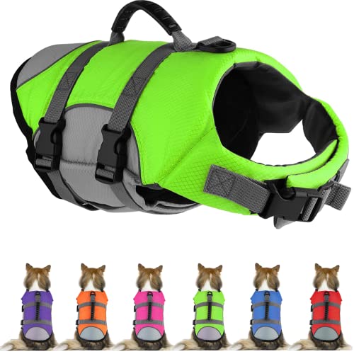 Mklhgty Hundeschwimmweste, reflektierend & verstellbare Hundeschwimmweste mit Rettungsgriff für Schwimmen und Bootfahren, Ripstop Pet Safety Life Preserver für kleine, mittlere und große Hunde von Mklhgty