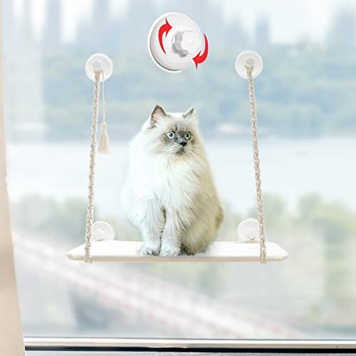 Mkono Katzen-Fensterbett für Indoor-Katzen, Katzenhängematte 55 × 30 cm mit Saugnapf, Katzenregale, Fensterstange, Wandmontage, waschbar, hält bis zu 20 kg von Mkono