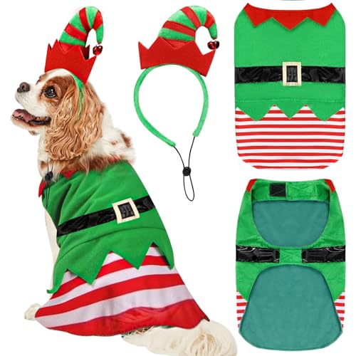 Hundekleidung Weihnachtsoutfit Elfe – L, kleine und mittelgroße Hunde, Samtkleidung für Jungen, Mädchen, Haustier + schönes Elfen-Stirnband mit Glocke Hundekleidung Weihnachtsoutfit Elfe – L, kleine und mittelgroße Hunde, Samtkleidung für Jungen, Mädchen, Haustier + schönes Elfen-Stirnband mit Glocke von Mkway