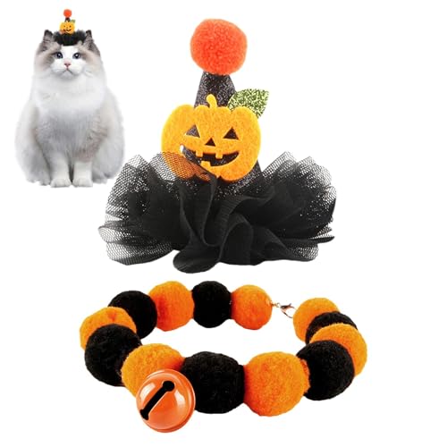 Mlllokfki Halloween-Kostüm für Katzen, Halloween-Hut für Katzen, elastischer Hut für Haustiere, Halloween, bequemer Hut für Haustiere mit Kragen, Kostüme von Mlllokfki