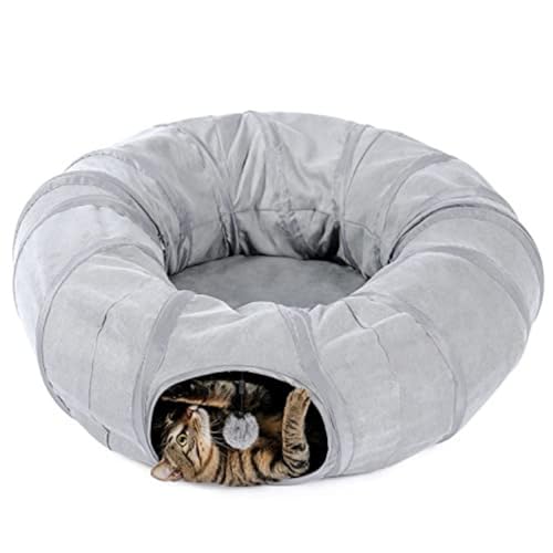 Katzentunnelbett für Indoor-Katzen, großer Katzen-Donut-Tunnel, 3 Formen, Peekaboo-Katzenhöhle mit waschbarem Kissen, multifunktionales Katzenspielzeug für Katzen, Kaninchen, Katzenbett + Katzentunnel von Mloowa