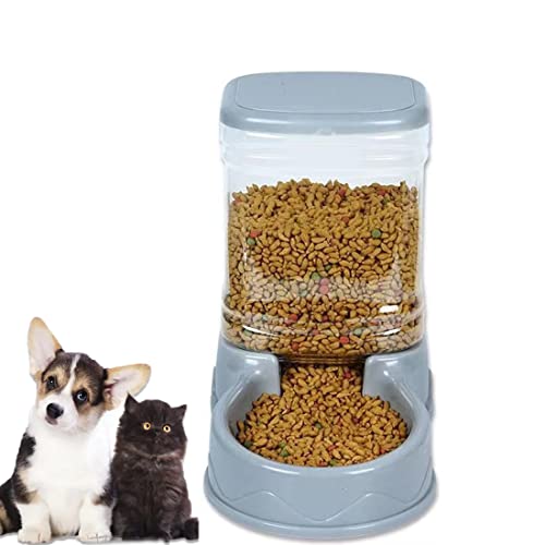 Automatischer Futterspender für Katzen, Schwerkraft, für Hunde, 1 Gallonen, selbstdosierend, Futternapf für kleine und mittelgroße Haustiere, großes Fassungsvermögen (grauer Futterspender) von Mltao