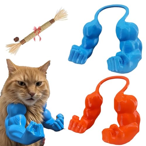 Katzenmuskelarme, Katzen-Halloweenkostüme, Kreativer Grüner Riesenarm, 3D-Gedrucktes Katzenmuskelarm-Accessoire, Lustiges Haustier-Riesenhandmuskelarm-Kostüm, Cosplay(Blue+Orange) von Mlthcig