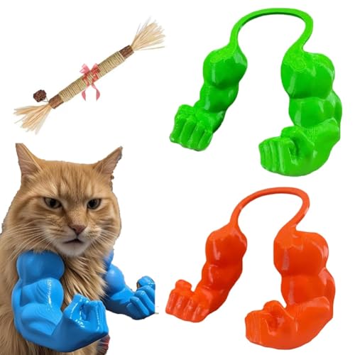 Katzenmuskelarme, Katzen-Halloweenkostüme, Kreativer Grüner Riesenarm, 3D-Gedrucktes Katzenmuskelarm-Accessoire, Lustiges Haustier-Riesenhandmuskelarm-Kostüm, Cosplay(Green+Orange) von Mlthcig