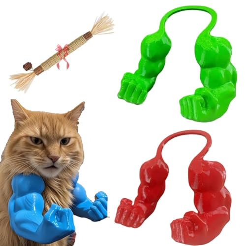 Katzenmuskelarme, Katzen-Halloweenkostüme, Kreativer Grüner Riesenarm, 3D-Gedrucktes Katzenmuskelarm-Accessoire, Lustiges Haustier-Riesenhandmuskelarm-Kostüm, Cosplay(Green+Red) von Mlthcig