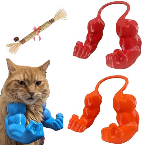 Katzenmuskelarme, Katzen-Halloweenkostüme, Kreativer Grüner Riesenarm, 3D-Gedrucktes Katzenmuskelarm-Accessoire, Lustiges Haustier-Riesenhandmuskelarm-Kostüm, Cosplay(Orange+Red) von Mlthcig