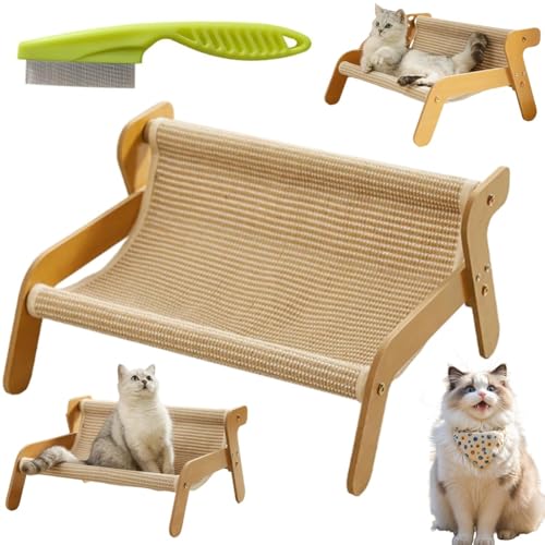The Claw Lounge, 2-in-1-Katzenkratzbrett und Liege, Katzen-Sisal-Loungesessel, Haustierbetten for Hauskatzen, verschleißfester Kratzbrettstuhl, Krallenschneiden und bequemer Schaukelkratzbaum(Linen) von Mlthcig