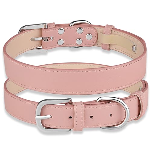 Hundehalsband aus Leder, verstellbar, weiches Leder, gepolstert, weich und langlebig, wasserdicht, klassisch, strapazierfähig für kleine Hunde, mit Schnalle aus Legierung (Rosa, S) von Mmgoqqt