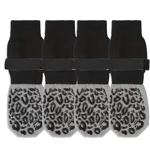 Rutschfeste Socken, Pfotenabdrücke stoppen Lecken, 2 Paar Schuhe mit Greifern, rutschfeste Hundestiefel, Kralle für den Innen- und Außenbereich, Hartholzboden (grau) von Mmgoqqt