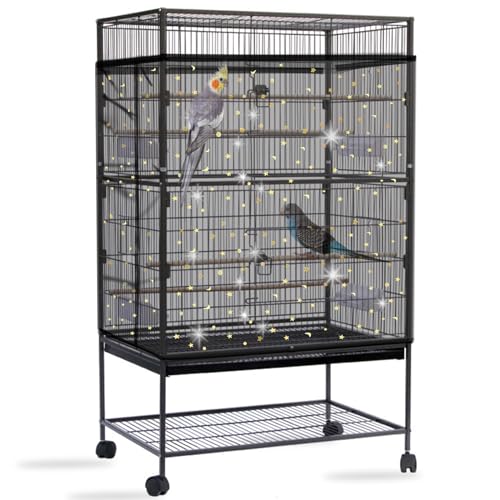 Mngren Vogelkäfig Abdeckung Groß, Vogelkäfig Netz Extra Groß Weich Luftig, Vogelkäfig Samenfänger, Einstellbar Papageien Kordelzug Netz für Runde Quadratische Käfige (Schwarz, Paillettenstern) Mngren Vogelkäfig Abdeckung Groß, Vogelkäfig Netz Extra Groß Weich Luftig, Vogelkäfig Samenfänger, Einstellbar Papageien Kordelzug Netz für Runde Quadratische Käfige (Schwarz, Paillettenstern) von Mngren