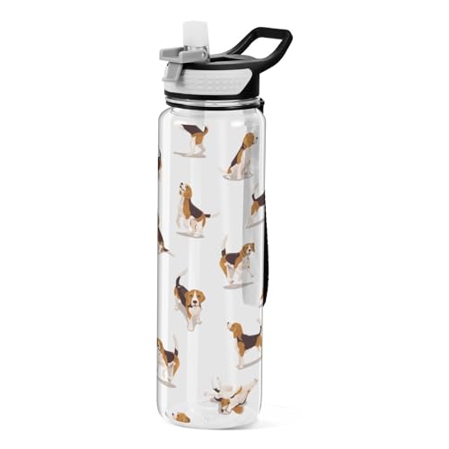 Beagle Welpe Hund in verschiedenen Posen Sport Wasserflaschen mit Strohhalm Kappe, BPA Frei Tritan Kunststoff Trinkflasche mit Strohhalm von Mnsruu