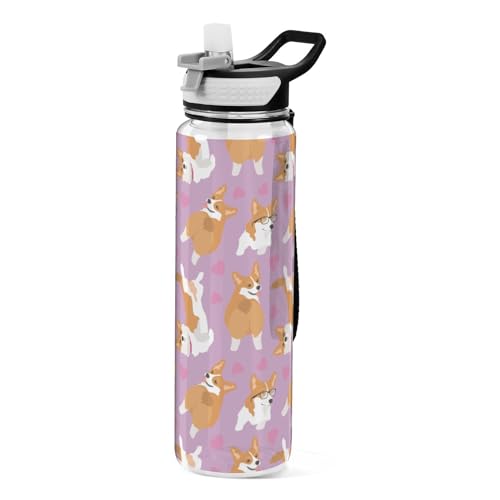 Corgi Breed Hundesport-Trinkflaschen mit Strohhalmkappe, BPA-freie Tritan-Kunststoff-Trinkflasche mit Strohhalm von Mnsruu