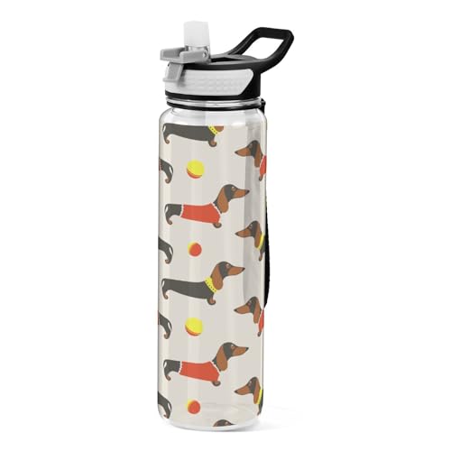 Dackel, Welpen, Hunde, Haustiere, Bälle, Sport-Wasserflaschen mit Strohhalmkappe, BPA-freie Tritan-Kunststoff-Trinkflasche mit Strohhalm von Mnsruu