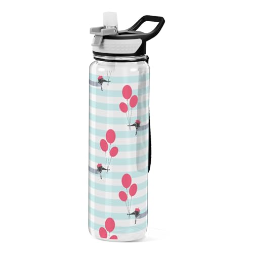 Dackel Welpe Hund Luftballons Sport Wasserflaschen mit Strohhalm Kappe, BPA Frei Tritan Kunststoff Trinkflasche mit Strohhalm von Mnsruu