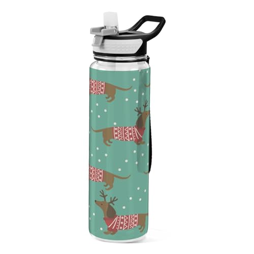 Dackel Welpe Hund Weihnachten Sport Wasserflaschen mit Strohhalm Kappe BPA Frei Tritan Kunststoff Trinkflasche mit Strohhalm Dackel Welpe Hund Weihnachten Sport Wasserflaschen mit Strohhalm Kappe BPA Frei Tritan Kunststoff Trinkflasche mit Strohhalm von Mnsruu