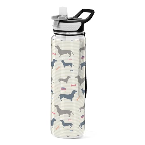 Dackel-Welpen-Sport-Wasserflaschen mit Strohhalmkappe, BPA-freie Tritan-Kunststoff-Trinkflasche mit Strohhalm von Mnsruu