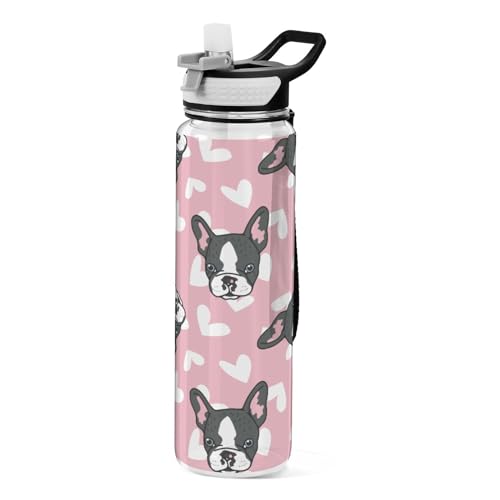 Dog Love Sport-Trinkflaschen mit Strohhalmkappe, BPA-freie Tritan-Kunststoff-Trinkflasche mit Strohhalm, Rosa von Mnsruu