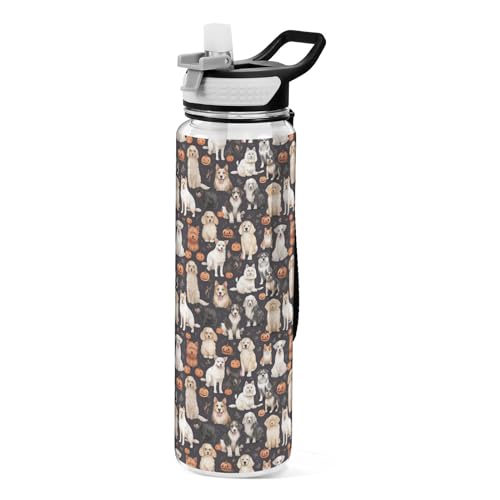 Halloween-Hunderassen, Sport-Wasserflaschen, BPA-freie Tritan-Kunststoff-Trinkflasche mit Strohhalm von Mnsruu