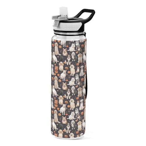 Halloween-Hunderassen, Sport-Wasserflaschen mit Strohhalmkappe, BPA-freie Tritan-Kunststoff-Trinkflasche mit Strohhalm von Mnsruu