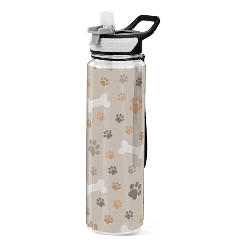 Hundepfoten-Sport-Trinkflaschen mit Strohhalmkappe, BPA-freie Tritan-Kunststoff-Trinkflasche mit Strohhalm von Mnsruu