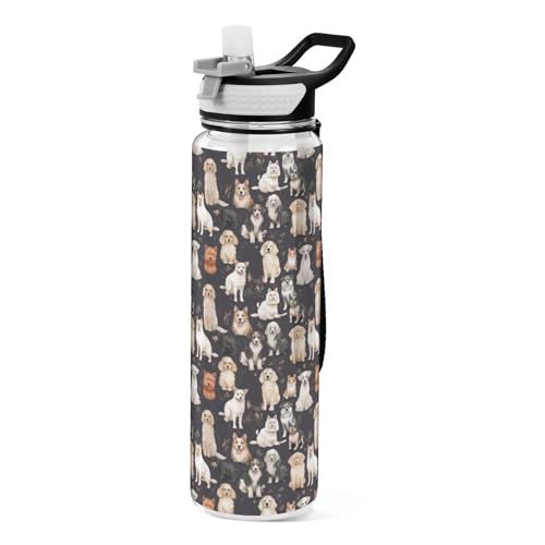 Hunderassen (1) Sport-Wasserflasche mit Strohhalmkappe, BPA-freie Tritan-Kunststoff-Trinkflasche mit Strohhalm von Mnsruu