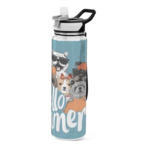 Lustige Hunde Katzen Wasserflasche mit Strohhalm 1L Sportflasche Tritan BPA Frei Klar Trinkflasche für Erwachsene Outdoor Schule Gym Reisen Lustige Hunde Katzen Wasserflasche mit Strohhalm 1L Sportflasche Tritan BPA Frei Klar Trinkflasche für Erwachsene Outdoor Schule Gym Reisen von Mnsruu