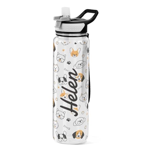 Personalisierte niedliche Hundepfotenball-Wasserflasche 1L mit Strohhalm, personalisierte Namen, auslaufsicher, BPA-frei, Tritan-Trinkflasche, Sport-Wasserflasche von Mnsruu