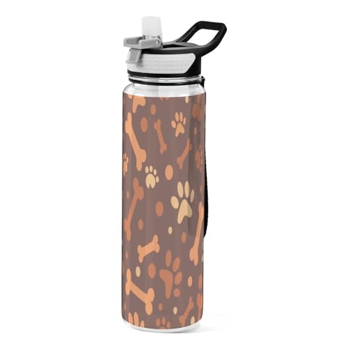 Pet Paw Dog Bone Orange Sport Wasserflasche mit Strohhalmkappe, BPA-freie Tritan-Kunststoff-Trinkflasche mit Strohhalm von Mnsruu