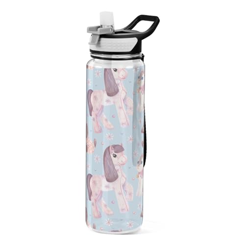 Pink Horse Katze Welpe Gänseblümchen Wasserflaschen Sport 1L BPA Frei Tritan Kunststoff Trinkflasche mit Strohhalm von Mnsruu
