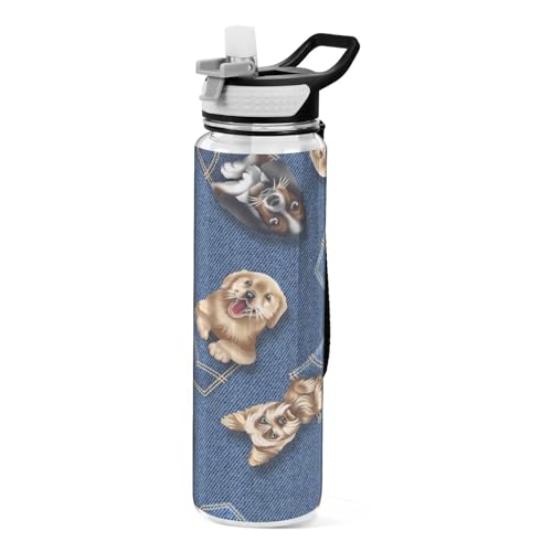 Sport-Trinkflaschen mit Strohhalmkappe, BPA-frei, Tritan-Kunststoff, mit Strohhalm, Blau von Mnsruu