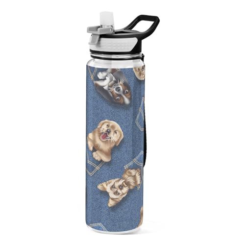 Sport-Trinkflaschen mit Strohhalmkappe, BPA-frei, Tritan-Kunststoff, mit Strohhalm, Blau von Mnsruu