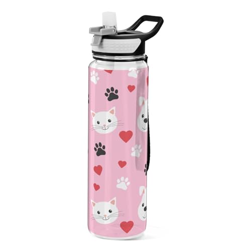 Süße Katze und Hund für Haustiere Sport Wasserflaschen mit Strohhalmkappe, BPA-freie Tritan-Kunststoff-Trinkflasche mit Strohhalm von Mnsruu