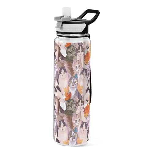 Süßer Druck mit Haustier-Katzen-Sport-Wasserflaschen, BPA-freie Tritan-Kunststoff-Trinkflasche mit Strohhalm von Mnsruu
