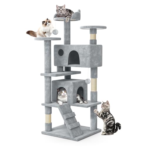 MoNiBloom 54 Zoll Katzenbaum Turm für Indoor-Katzen Große Erwachsene, Katzenturm mit Kratzbaum, Mehrstufiges Möbel-Aktivitätszentrum mit Katzenhütte Haustierspielhaus, Hellgrau MoNiBloom 54 Zoll Katzenbaum Turm für Indoor-Katzen Große Erwachsene, Katzenturm mit Kratzbaum, Mehrstufiges Möbel-Aktivitätszentrum mit Katzenhütte Haustierspielhaus, Hellgrau von MoNiBloom
