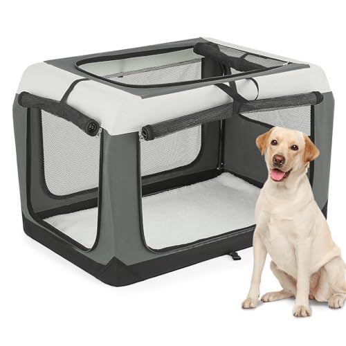 MoNiBloom 91,4 cm große Hundebox für große und mittelgroße Hunde, 3 Türen, Faltbare Hundehütte mit robusten Netzfenstern für drinnen und draußen MoNiBloom 91,4 cm große Hundebox für große und mittelgroße Hunde, 3 Türen, Faltbare Hundehütte mit robusten Netzfenstern für drinnen und draußen von MoNiBloom