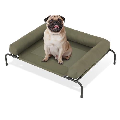 MoNiBloom Erhöhtes Outdoor-Hundebett mit Abnehmbarer Nackenrolle, tragbares, erhöhtes Outdoor-Hundebett mit stabilen Anti-Rutsch-Füßen und atmungsaktivem Netz, 106,7 cm Länge, Dunkelgrün von MoNiBloom