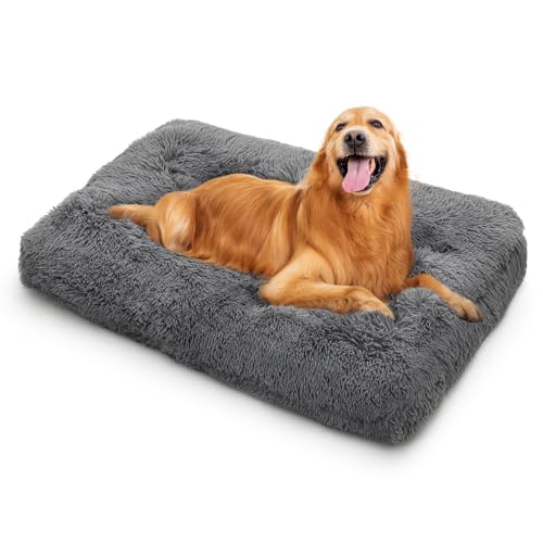 MoNiBloom Hundebetten für große Hunde, maschinenwaschbar, langes Plüsch-Haustierbett, wärmend, gemütlich, weiches Bett für Hunde und Katzen, 102,9 x 82,5 x 14 cm, Dunkelgrau von MoNiBloom