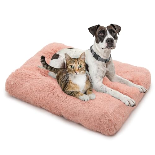 MoNiBloom Hundebetten für große Hunde, maschinenwaschbar, langes Plüsch-Haustierbett, wärmend, gemütlich, weiches Bett für Hunde und Katzen, 102,9 x 82,5 x 14 cm, Rosa von MoNiBloom